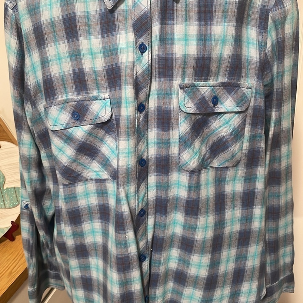 👺👺👺BOGOHO 👺👺👺Blue Plaid Button Up Shirt - Picture 3 of 10